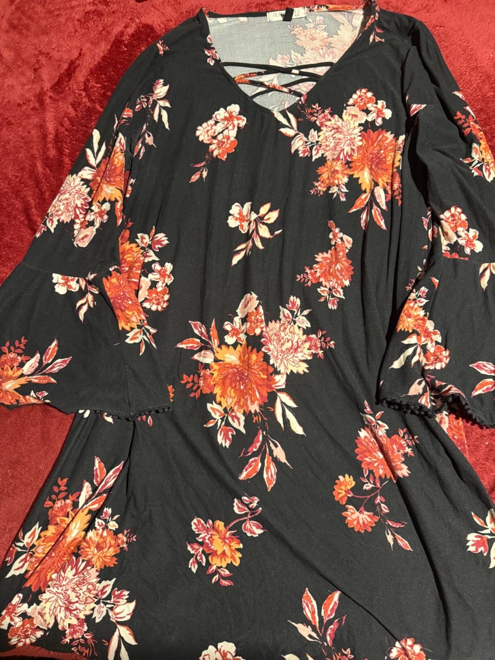 Planet Gold Black Dress with Orange and Cream Floral Print